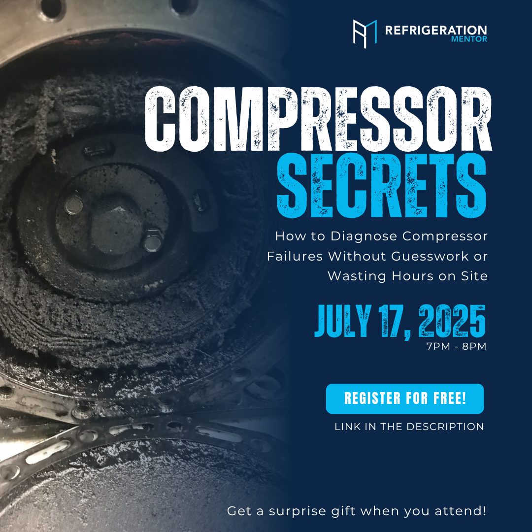 Image of dirty compressor and text about event "Compressor Secrets: July 17, 2025"