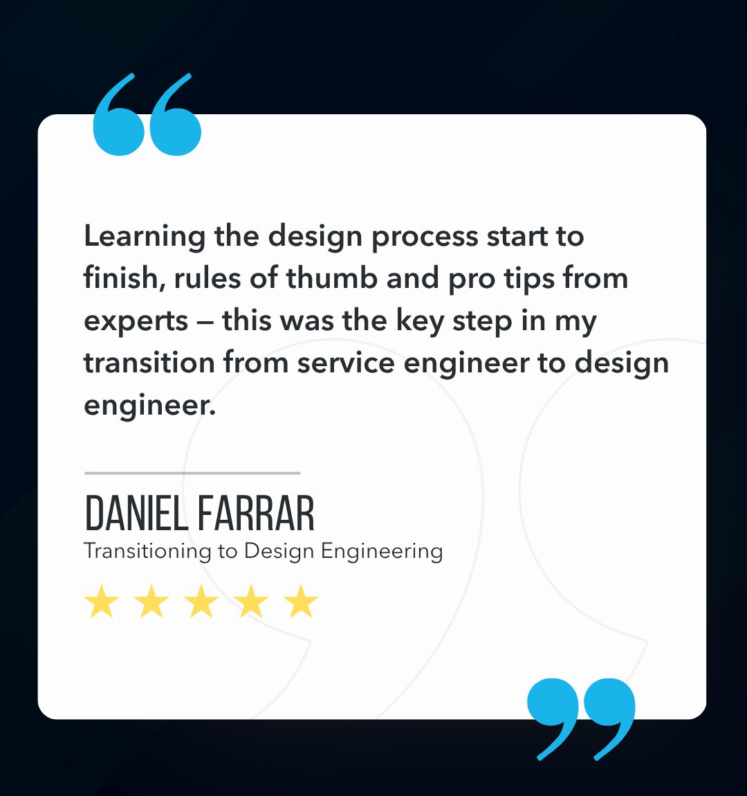 Learning the design process start to finish, rules of thumb and pro tips from experts — this was the key step in my transition from service engineer to design engineer.